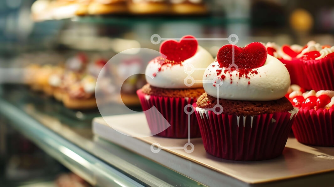 Σετ των 2 Intra Συλλεκτικό Ξύλινο Παζλ Plywood  4mm - Cupcakes με Red Frosting και Πασπαλίσματα σε σχήμα καρδιάς Σε Ξύλινο Κουτί - Διαστάσεις: 10x10 cm – 25 κομμάτια