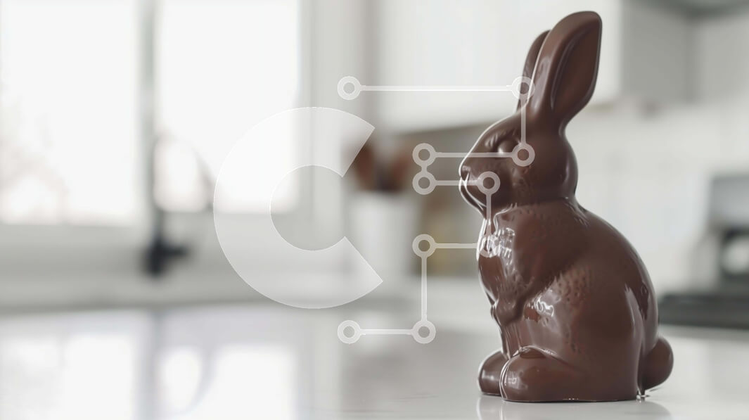 Intra Συλλεκτικό Ξύλινο Παζλ Plywood  4mm - Πασχαλινό σοκολατένιο άγαλμα λαγουδάκι στον πάγκο της κουζίνας Σε Ξύλινο Κουτί - Διαστάσεις: 10x10 cm – 25 κομμάτια