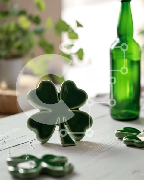 Intra Συλλεκτικό Ξύλινο Παζλ Plywood  4mm - Τραπέζι με θέμα την Ημέρα του Αγίου Πατρικίου με πράσινα σουβέρ και μπύρα Σε Ξύλινο Κουτί - Διαστάσεις: 10x10 cm – 25 κομμάτια