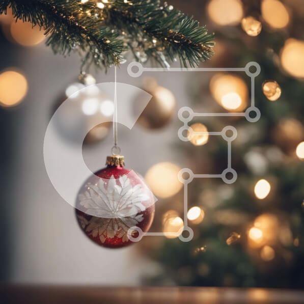 Intra Συλλεκτικό Ξύλινο Παζλ Plywood  4mm - Κόκκινη μπάλα που κρέμεται από δέντρο με διακοσμητικά Σε Ξύλινο Κουτί - Διαστάσεις: 10x10 cm – 25 κομμάτια