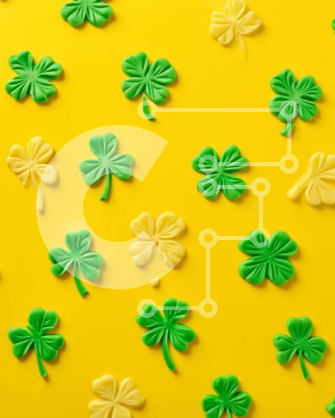 Intra Συλλεκτικό Ξύλινο Παζλ Plywood  4mm - Μπισκότα τριφύλλι ημέρας του Αγίου Πατρικίου σε κίτρινο φόντο Σε Ξύλινο Κουτί - Διαστάσεις: 10x10 cm – 25 κομμάτια