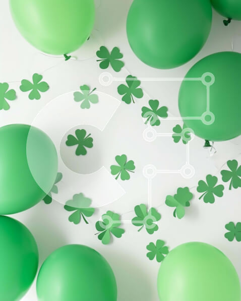 Intra Συλλεκτικό Ξύλινο Παζλ Plywood  4mm - Πράσινα μπαλόνια με φύλλα τριφυλλιού για την ημέρα του Αγίου Πατρικίου Σε Ξύλινο Κουτί - Διαστάσεις: 10x10 cm – 25 κομμάτια