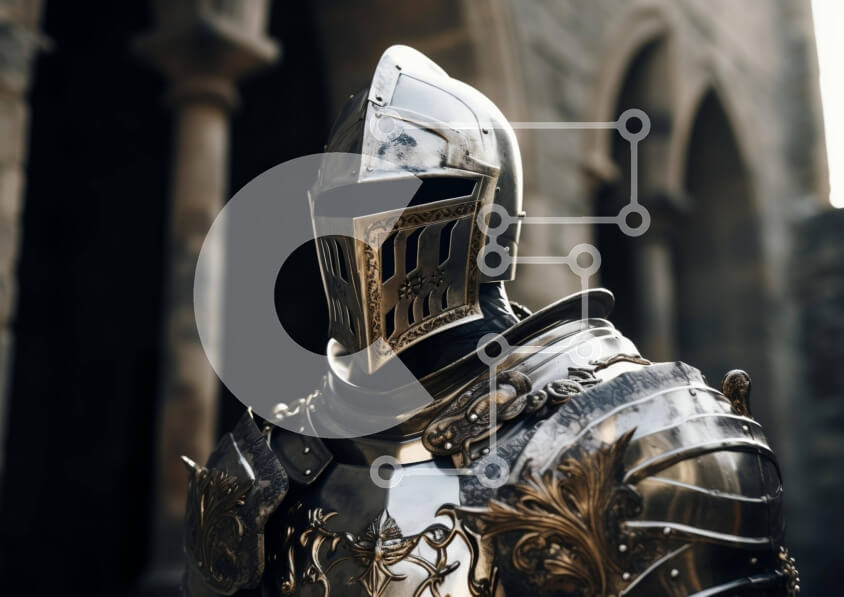 Intra Συλλεκτικό Ξύλινο Παζλ Plywood  4mm - Ιππότης με πανοπλία που στέκεται μπροστά από το Archway Σε Ξύλινο Κουτί - Διαστάσεις Puzzle: 10x10 cm – 25 κομμάτια