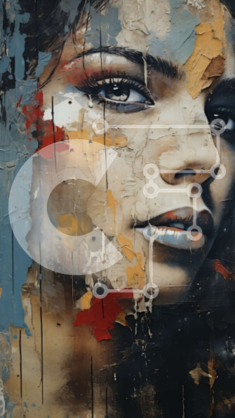 Intra Συλλεκτικό Ξύλινο Παζλ Plywood  4mm - Λυπημένη γυναίκα με ζωγραφισμένη έκφραση σε σχισμένο χαρτί φόντο Σε Ξύλινο Κουτί - Διαστάσεις Puzzle: 10x10 cm – 25 κομμάτια