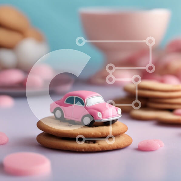 Intra Συλλεκτικό Ξύλινο Παζλ Plywood  4mm - Ροζ αυτοκίνητο παιχνίδι σε στοίβες μπισκότων με καραμέλες Σε Ξύλινο Κουτί - Διαστάσεις Puzzle: 10x10 cm – 25 κομμάτια