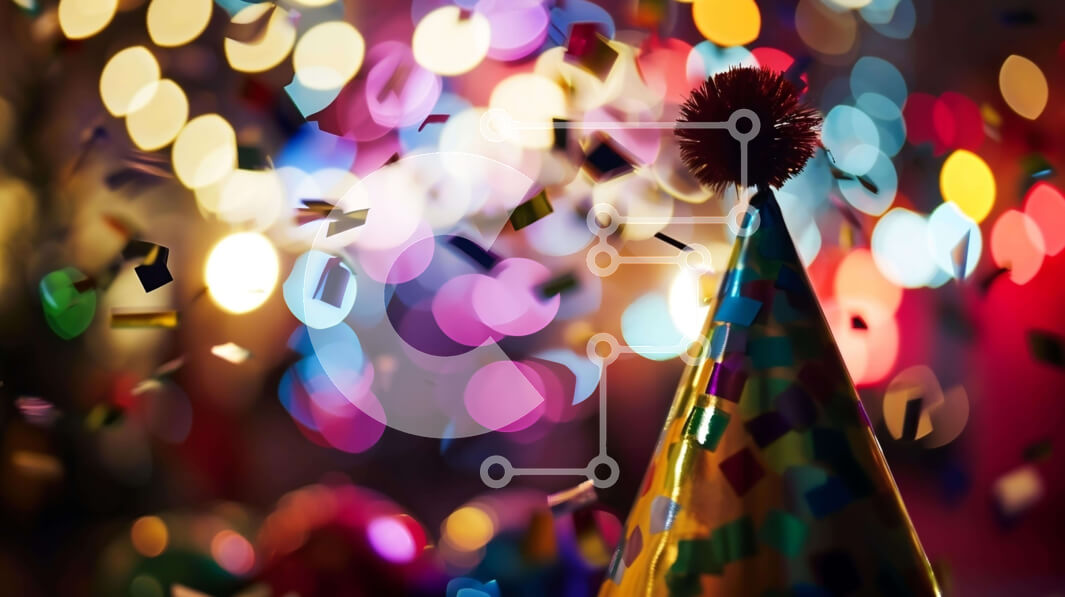 Intra Συλλεκτικό Ξύλινο Παζλ Plywood  4mm - Καπέλο για πάρτι με πολύχρωμα κομφετί - Γιορτάστε τη νύχτα Σε Ξύλινο Κουτί - Διαστάσεις Puzzle: 10x10 cm – 25 κομμάτια