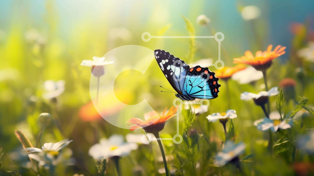 Intra Συλλεκτικό Ξύλινο Παζλ Plywood  4mm - Μπλε πεταλούδα στο Λιβάδι λουλουδιών Σε Ξύλινο Κουτί - Διαστάσεις: 10x10 cm – 25 κομμάτια