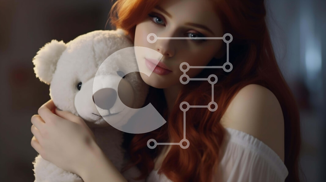 Intra Συλλεκτικό Ξύλινο Παζλ Plywood  4mm - Νεαρή γυναίκα με κόκκινα μαλλιά που κρατά ένα αρκουδάκι Σε Ξύλινο Κουτί - Διαστάσεις Puzzle: 10x10 cm – 25 κομμάτια