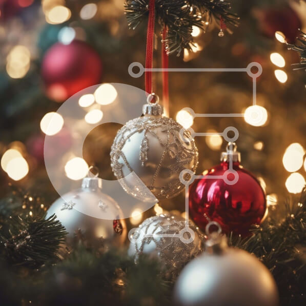 Intra Συλλεκτικό Ξύλινο Παζλ Plywood  4mm - Χριστουγεννιάτικο δέντρο με ασημένια και κόκκινα στολίδια Σε Ξύλινο Κουτί - Διαστάσεις: 10x10 cm – 25 κομμάτια