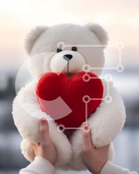 Intra Συλλεκτικό Ξύλινο Παζλ Plywood  4mm - Λευκό αρκουδάκι που κρατά μια πορτοκαλί καρδιά Σε Ξύλινο Κουτί - Διαστάσεις Puzzle: 10x10 cm – 25 κομμάτια