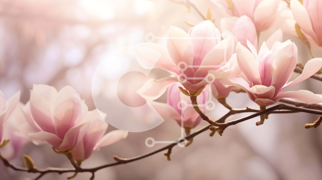 Intra Συλλεκτικό Ξύλινο Παζλ Plywood  4mm - Ανθισμένα ροζ λουλούδια Magnolia σε κλαδί δέντρου Σε Ξύλινο Κουτί - Διαστάσεις: 10x10 cm – 25 κομμάτια