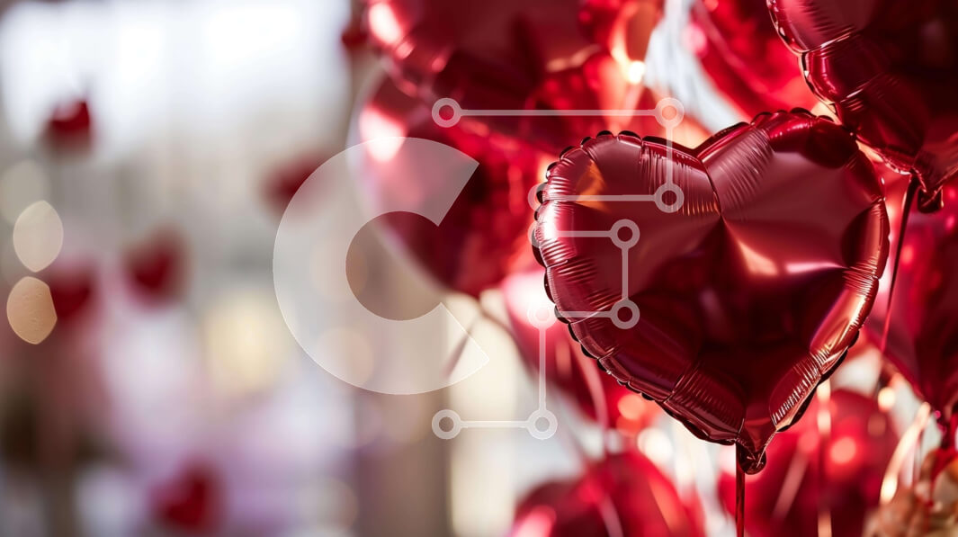 Intra Συλλεκτικό Ξύλινο Παζλ Plywood  4mm - Κόκκινα μπαλόνια σε σχήμα καρδιάς που επιπλέουν στον αέρα Σε Ξύλινο Κουτί - Διαστάσεις: 10x10 cm – 25 κομμάτια