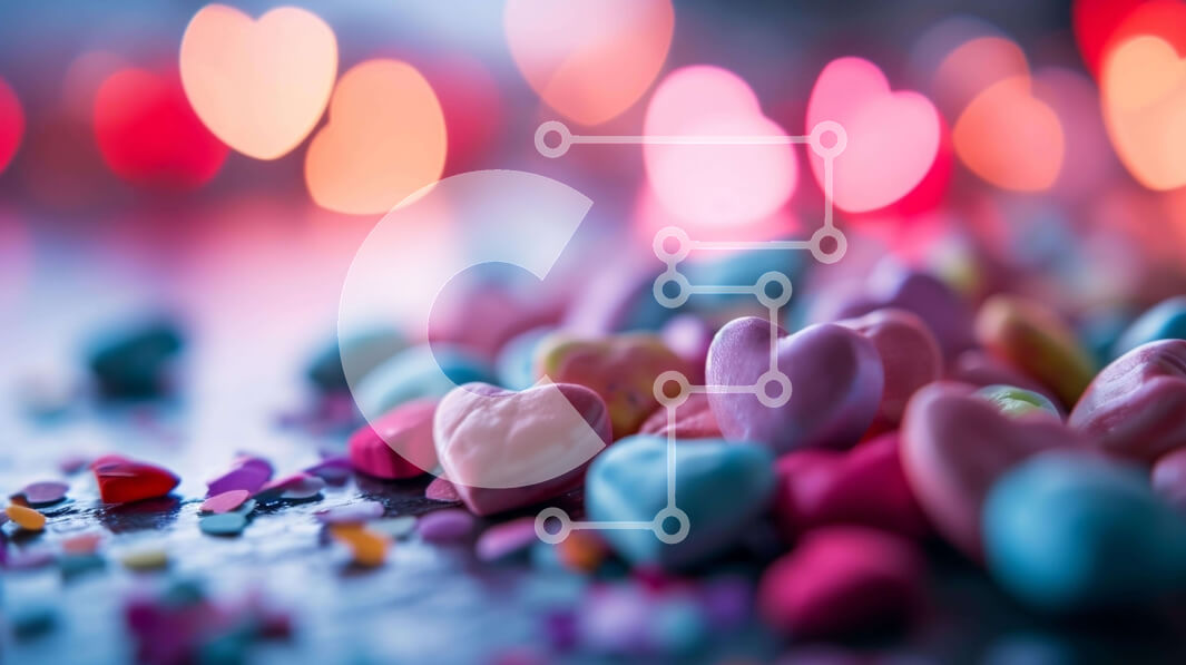 Σετ των 2 Intra Συλλεκτικό Ξύλινο Παζλ Plywood  4mm - Πολύχρωμες καραμέλες και κομφετί σε σχήμα καρδιάς Σε Ξύλινο Κουτί - Διαστάσεις: 10x10 cm – 25 κομμάτια