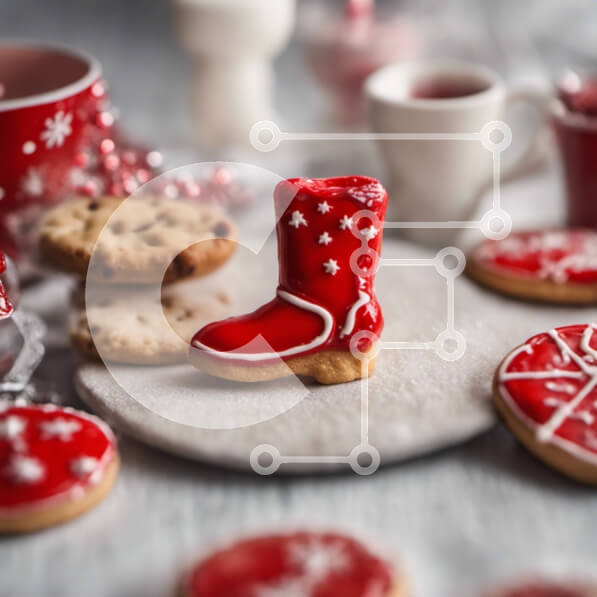 Σετ των 2 Intra Συλλεκτικό Ξύλινο Παζλ Plywood  4mm - Δίσκος με μπισκότα με κόκκινες μπότες χιονιού Σε Ξύλινο Κουτί - Διαστάσεις: 10x10 cm – 25 κομμάτια