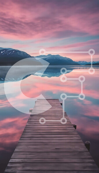 Σετ των 2 Intra Συλλεκτικό Ξύλινο Παζλ Plywood  4mm - Ήρεμη ξύλινη αποβάθρα στη λίμνη με ροζ και μοβ σύννεφα Σε Ξύλινο Κουτί - Διαστάσεις: 10x10 cm – 25 κομμάτια