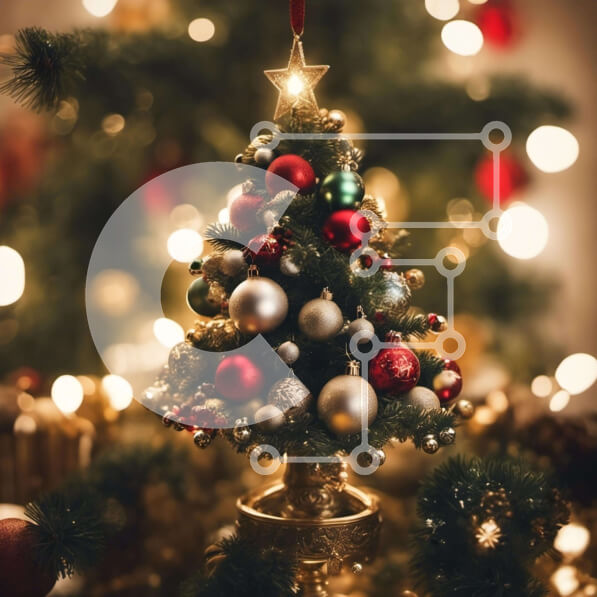 Intra Συλλεκτικό Ξύλινο Παζλ Plywood  4mm - Εορταστικό χριστουγεννιάτικο δέντρο με κόκκινα, πράσινα και χρυσά στολίδια Σε Ξύλινο Κουτί - Διαστάσεις: 10x10 cm – 25 κομμάτια