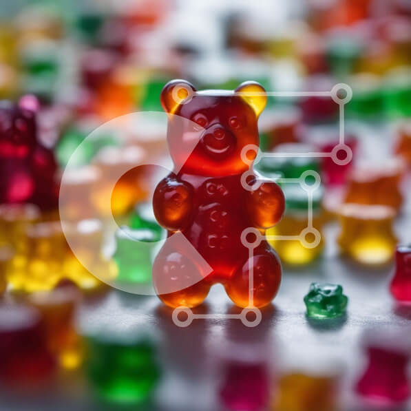 Σετ των 2 Intra Συλλεκτικό Ξύλινο Παζλ Plywood  4mm - Πολύχρωμα Gummy Bears στο τραπέζι Σε Ξύλινο Κουτί - Διαστάσεις: 10x10 cm – 25 κομμάτια