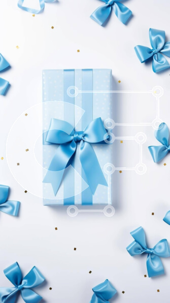 Intra Συλλεκτικό Ξύλινο Παζλ Plywood  4mm - Μπλε κουτί δώρου με φιόγκο και χρυσό κομφετί Σε Ξύλινο Κουτί - Διαστάσεις: 10x10 cm – 25 κομμάτια