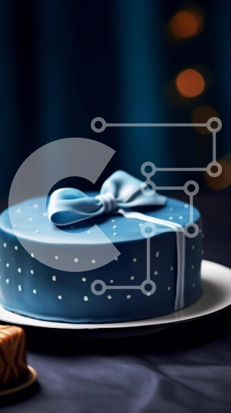 Intra Συλλεκτικό Ξύλινο Παζλ Plywood  4mm - Μπλε κέικ με κομψό φιόγκο και γλυκά Σε Ξύλινο Κουτί - Διαστάσεις: 10x10 cm – 25 κομμάτια