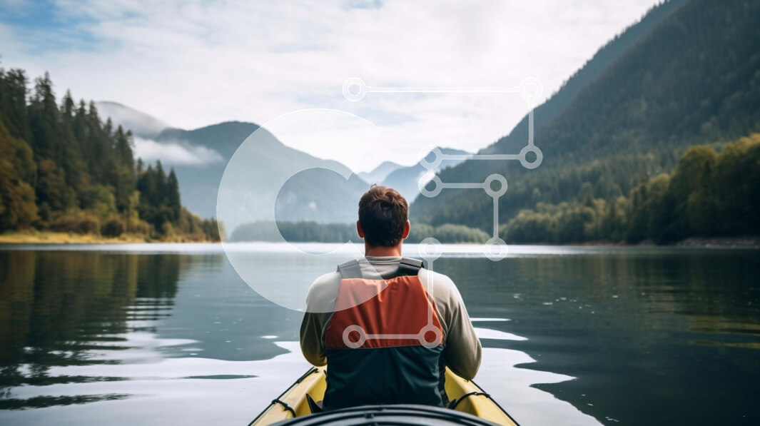 Intra Συλλεκτικό Ξύλινο Παζλ Plywood  4mm - Άνδρας που κάνει καγιάκ με γραφική θέα στο βουνό Σε Ξύλινο Κουτί - Διαστάσεις Puzzle: 10x10 cm – 25 κομμάτια