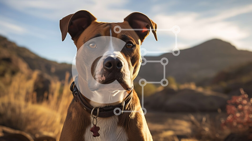 Intra Συλλεκτικό Ξύλινο Παζλ Plywood  4mm - Σκύλος μπόξερ σε βραχώδες έδαφος με βουνά Σε Ξύλινο Κουτί - Διαστάσεις: 10x10 cm – 25 κομμάτια