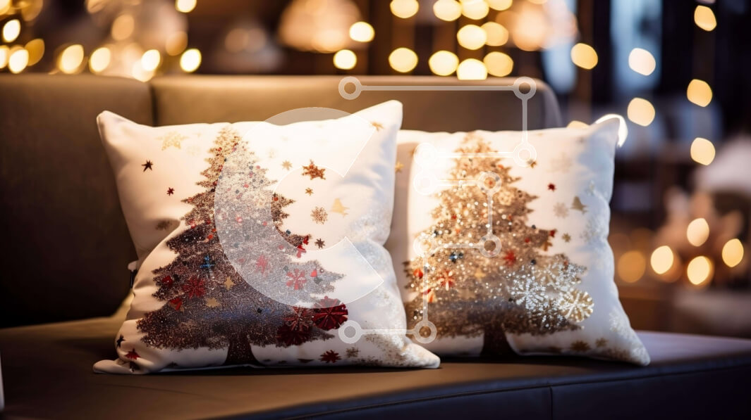 Intra Συλλεκτικό Ξύλινο Παζλ Plywood  4mm - Χριστουγεννιάτικο δέντρο μαξιλάρια στον καναπέ με φωτισμένο φόντο Σε Ξύλινο Κουτί - Διαστάσεις: 10x10 cm – 25 κομμάτια