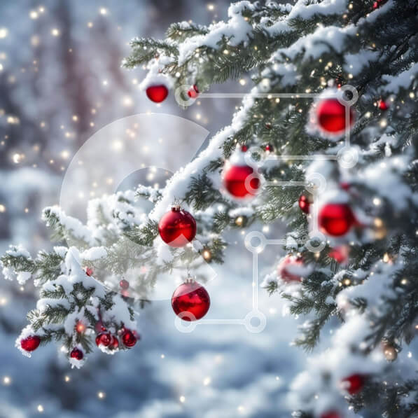 Intra Συλλεκτικό Ξύλινο Παζλ Plywood  4mm - Χριστουγεννιάτικο δέντρο με κόκκινα στολίδια στο χιόνι Σε Ξύλινο Κουτί - Διαστάσεις: 10x10 cm – 25 κομμάτια