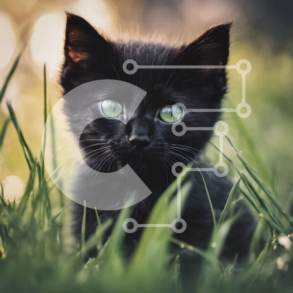 Intra Συλλεκτικό Ξύλινο Παζλ Plywood  4mm - Μαύρο γατάκι σε ένα χωράφι με πράσινο γρασίδι Σε Ξύλινο Κουτί - Διαστάσεις: 10x10 cm – 25 κομμάτια