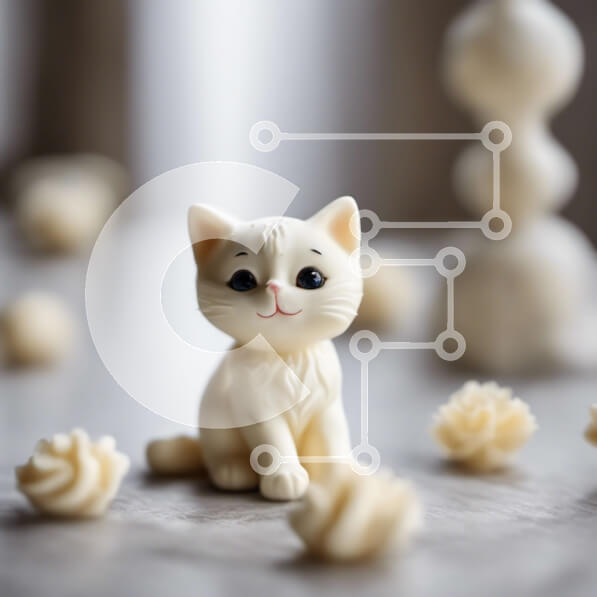 Intra Συλλεκτικό Ξύλινο Παζλ Plywood  4mm - Ειδώλιο λευκής γάτας με λευκά λουλούδια Σε Ξύλινο Κουτί - Διαστάσεις Puzzle: 10x10 cm – 25 κομμάτια