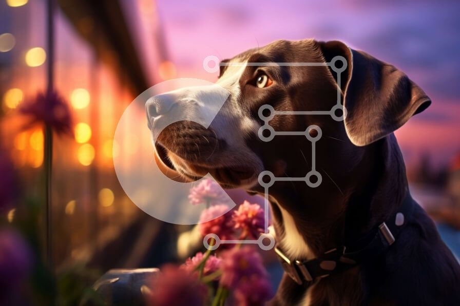 Σετ των 2 Intra Συλλεκτικό Ξύλινο Παζλ Plywood  4mm - Εκπληκτική εικόνα σκύλου που απολαμβάνει τη θέα στην πόλη του ηλιοβασιλέματος Σε Ξύλινο Κουτί - Διαστάσεις: 10x10 cm – 25 κομμάτια