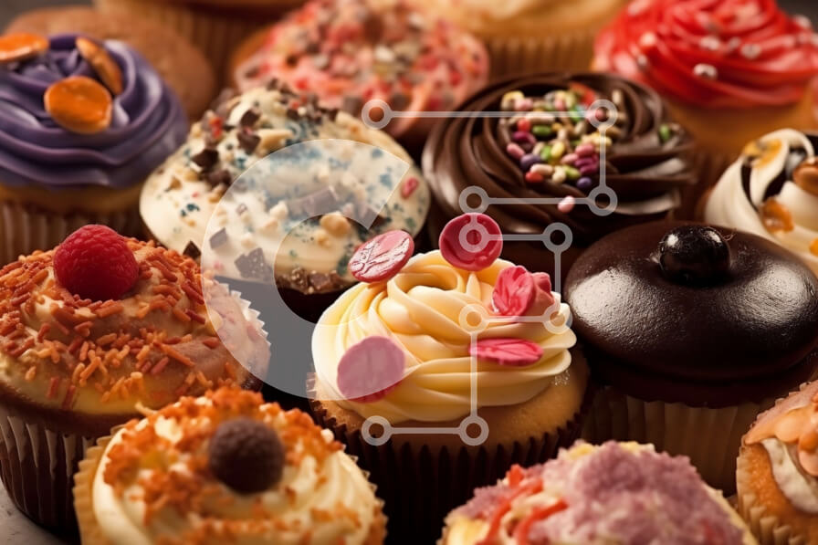 Σετ των 2 Intra Συλλεκτικό Ξύλινο Παζλ Plywood  4mm - Ποικιλία cupcakes με πολύχρωμες γαρνιτούρες σε σκούρο φόντο Σε Ξύλινο Κουτί - Διαστάσεις: 10x10 cm – 25 κομμάτια