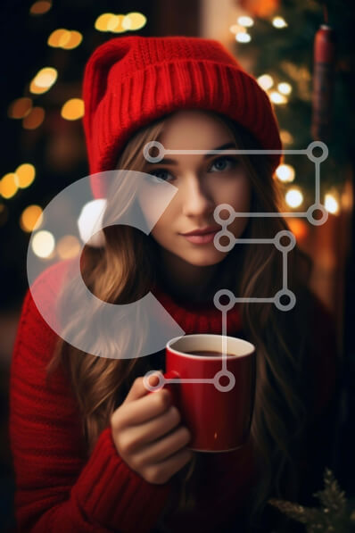 Intra Συλλεκτικό Ξύλινο Παζλ Plywood  4mm - Νεαρή γυναίκα με κόκκινο πουλόβερ και καπέλο Άγιου Βασίλη που γιορτάζει τα Χριστούγεννα Σε Ξύλινο Κουτί - Διαστάσεις: 10x10 cm – 25 κομμάτια