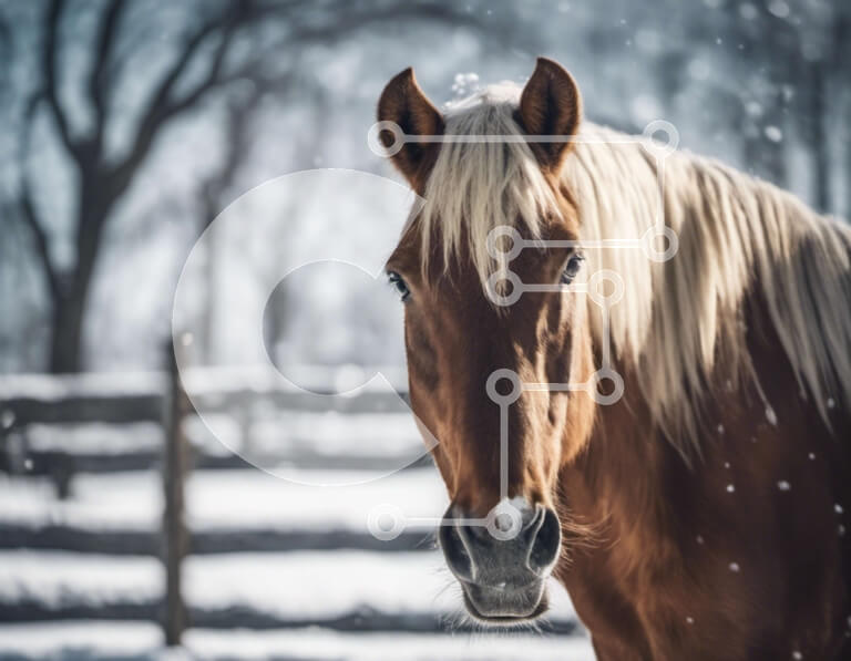 Σετ των 2 Intra Συλλεκτικό Ξύλινο Παζλ Plywood  4mm - Καφέ άλογο με ξανθά μαλλιά στο χιόνι Σε Ξύλινο Κουτί - Διαστάσεις: 10x10 cm – 25 κομμάτια