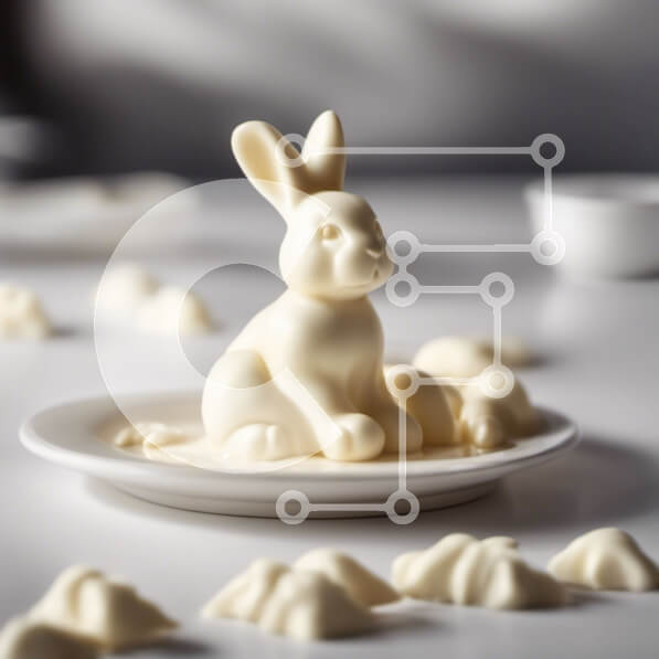 Σετ των 2 Intra Συλλεκτικό Ξύλινο Παζλ Plywood  4mm - Λευκό ειδώλιο λαγουδάκι με κομμάτια λευκής σοκολάτας Σε Ξύλινο Κουτί - Διαστάσεις: 10x10 cm – 25 κομμάτια