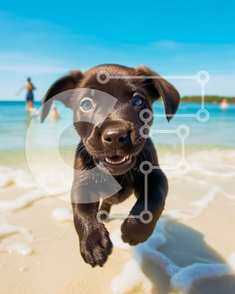 Σετ των 2 Intra Συλλεκτικό Ξύλινο Παζλ Plywood  4mm - Αξιολάτρευτο κουτάβι Brown Labrador Retriever που τρέχει στην παραλία Σε Ξύλινο Κουτί - Διαστάσεις: 10x10 cm – 25 κομμάτια