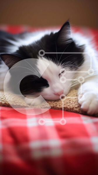 Σετ των 2 Intra Συλλεκτικό Ξύλινο Παζλ Plywood  4mm - Ασπρόμαυρη γάτα που κοιμάται σε πολύχρωμο κρεβάτι Σε Ξύλινο Κουτί - Διαστάσεις: 10x10 cm – 25 κομμάτια