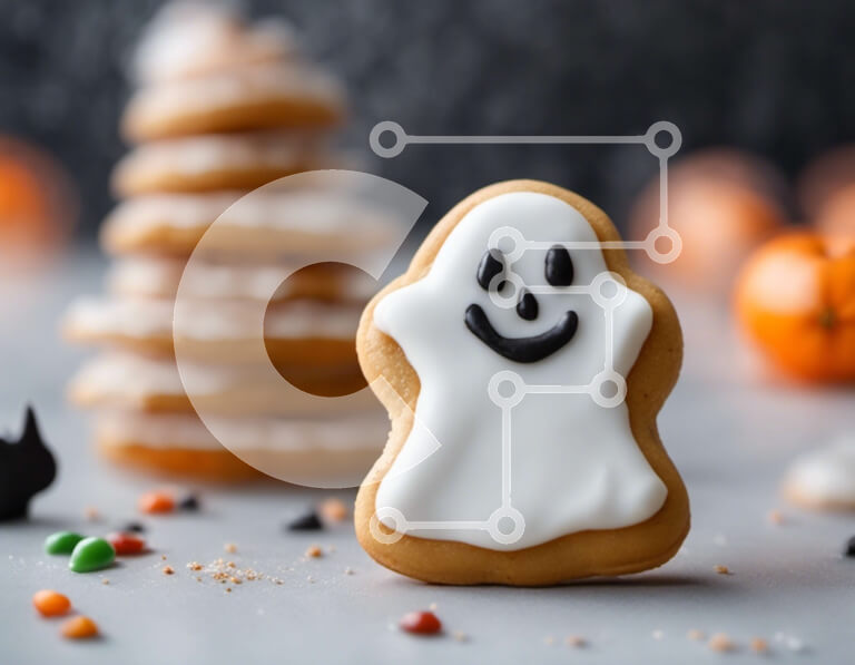 Intra Συλλεκτικό Ξύλινο Παζλ Plywood  4mm - Αποκριάτικο μπισκότο σε σχήμα φαντάσματος με πολύχρωμες διακοσμήσεις Σε Ξύλινο Κουτί - Διαστάσεις Puzzle: 10x10 cm – 25 κομμάτια