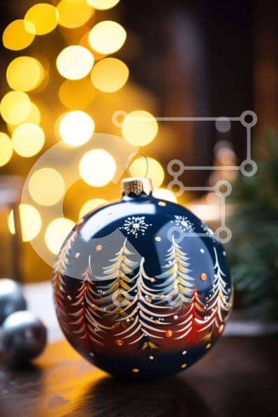 Intra Συλλεκτικό Ξύλινο Παζλ Plywood  4mm - Μπλε στολίδι με πεύκα σε ξύλινο τραπέζι Σε Ξύλινο Κουτί - Διαστάσεις: 10x10 cm – 25 κομμάτια