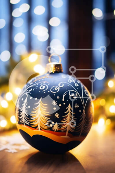 Intra Συλλεκτικό Ξύλινο Παζλ Plywood  4mm - Μπλε και λευκό Χριστουγεννιάτικο στολίδι σε ξύλινο τραπέζι με φωτάκια Σε Ξύλινο Κουτί - Διαστάσεις: 10x10 cm – 25 κομμάτια