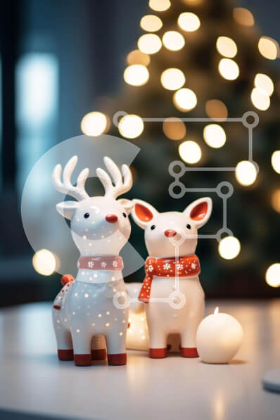 Intra Συλλεκτικό Ξύλινο Παζλ Plywood  4mm - Ειδώλια ταράνδων που γιορτάζουν τα Χριστούγεννα με φορητό υπολογιστή και τεχνητό χριστουγεννιάτικο δέντρο Σε Ξύλινο Κουτί - Διαστάσεις: 10x10 cm – 25 κομμάτια