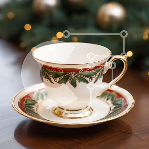 Intra Συλλεκτικό Ξύλινο Παζλ Plywood  4mm - Εορταστικό φλιτζάνι τσαγιού με χριστουγεννιάτικα στολίδια Σε Ξύλινο Κουτί - Διαστάσεις: 10x10 cm – 25 κομμάτια