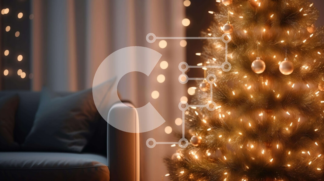 Intra Συλλεκτικό Ξύλινο Παζλ Plywood  4mm - Χριστουγεννιάτικο δέντρο με φωτάκια και στολίδια σε ένα άνετο σαλόνι Σε Ξύλινο Κουτί - Διαστάσεις: 10x10 cm – 25 κομμάτια