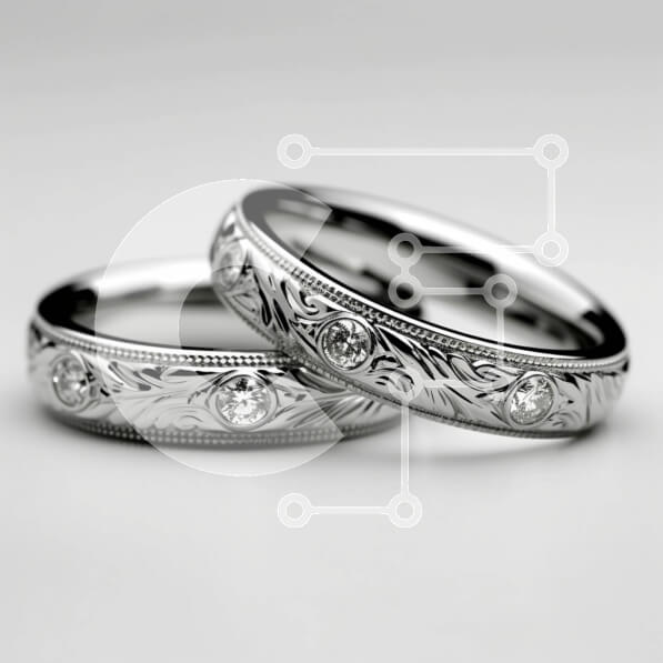 Σετ των 2 Intra Συλλεκτικό Ξύλινο Παζλ Plywood  4mm - Περίπλοκη βέρα με φλοράλ γκραβούρες σε λευκό χρυσό Σε Ξύλινο Κουτί - Διαστάσεις: 10x10 cm – 25 κομμάτια