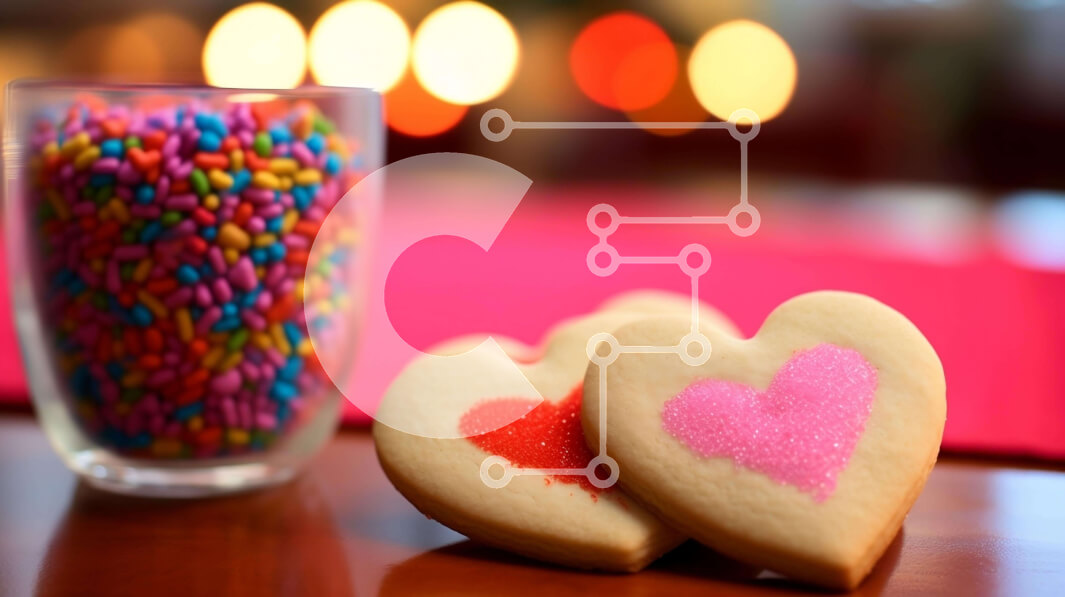 Σετ των 2 Intra Συλλεκτικό Ξύλινο Παζλ Plywood  4mm - Μπισκότα σε σχήμα καρδιάς με πολύχρωμα ραντίσματα και ένα ποτήρι γάλα σε ένα ξύλινο τραπέζι Σε Ξύλινο Κουτί - Διαστάσεις: 10x10 cm – 25 κομμάτια