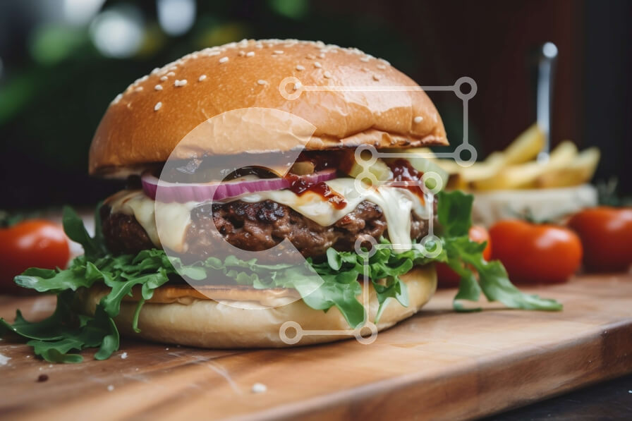 Σετ των 2 Intra Συλλεκτικό Ξύλινο Παζλ Plywood  4mm - Νόστιμο Cheeseburger με φρέσκα λαχανικά σε ξύλινη σανίδα Σε Ξύλινο Κουτί - Διαστάσεις: 10x10 cm – 25 κομμάτια