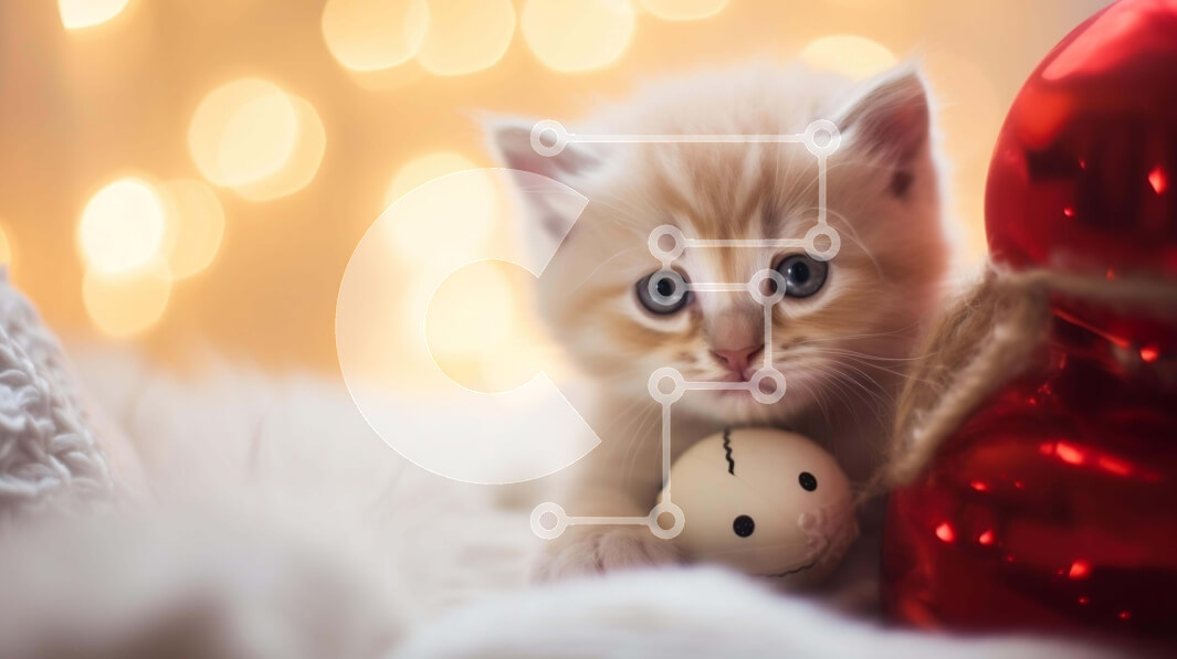 Σετ των 2 Intra Συλλεκτικό Ξύλινο Παζλ Plywood  4mm - Αξιολάτρευτο γατάκι που παίζει με το χριστουγεννιάτικο στολίδι Σε Ξύλινο Κουτί - Διαστάσεις: 10x10 cm – 25 κομμάτια