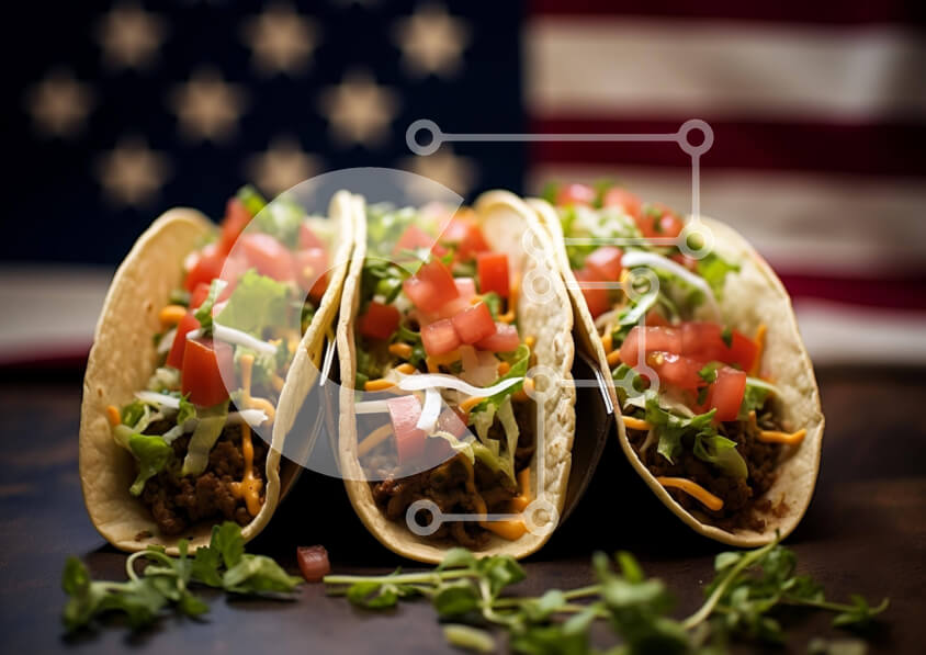 Σετ των 2 Intra Συλλεκτικό Ξύλινο Παζλ Plywood  4mm - Tacos με φόντο αμερικανικής σημαίας Σε Ξύλινο Κουτί - Διαστάσεις: 10x10 cm – 25 κομμάτια