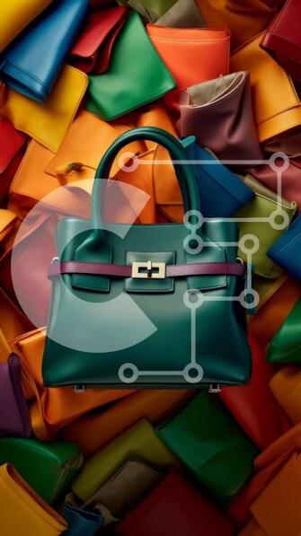 Intra Συλλεκτικό Ξύλινο Παζλ Plywood  4mm - Μοντέρνα σκούρα πράσινη τσάντα πάνω από πολύχρωμα ρούχα Σε Ξύλινο Κουτί - Διαστάσεις Puzzle: 10x10 cm – 25 κομμάτια