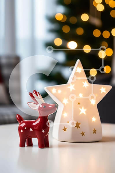 Intra Συλλεκτικό Ξύλινο Παζλ Plywood  4mm - Ειδώλιο ερυθρόλευκου τάρανδου με φωτιστικό σε σχήμα αστεριού Σε Ξύλινο Κουτί - Διαστάσεις: 10x10 cm – 25 κομμάτια