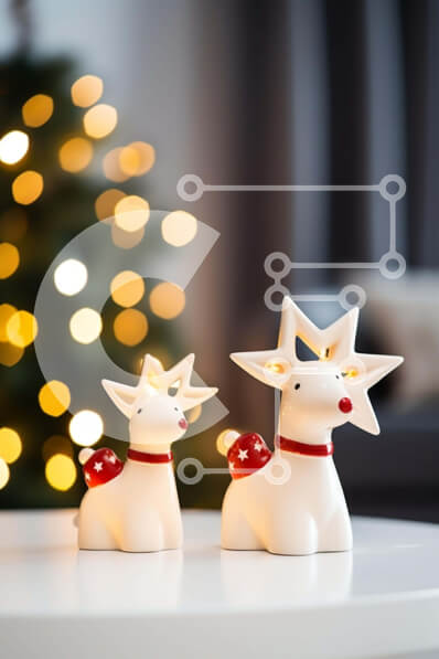 Intra Συλλεκτικό Ξύλινο Παζλ Plywood  4mm - Δύο ειδώλια ταράνδων σε ένα λευκό τραπέζι με ένα φωτισμένο χριστουγεννιάτικο δέντρο Σε Ξύλινο Κουτί - Διαστάσεις: 10x10 cm – 25 κομμάτια